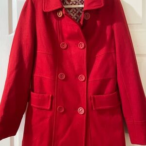 Tulle Red Pea Coat Vibrant Wool-Blend Classic
